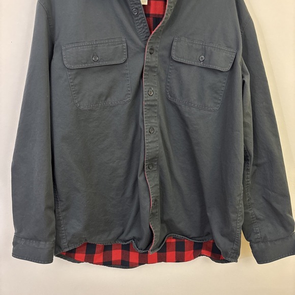 LL Bean Mens L Canvas Shacket Shirt Red Plaid Interior Button Down Chore Utility - Picture 4 of 8